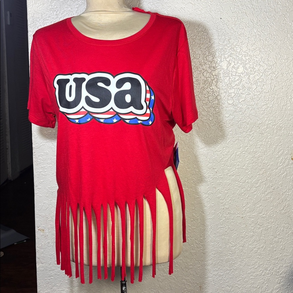 Red USA Graphic Fringe Tee